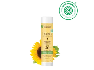 Babo Botanicals Sheer Zinc Mineral Sunscreen Stick SPF 30 for Sensitive Skin - Mineral Active & 12 Plant-Based Ingredients, Water Resistant up to 80 Minutes, Dermatologist Tested, Fragrance Free, 0.6 oz (17 g)