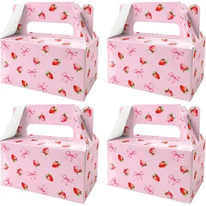 12 Pack Candy Gift Boxes with Handles, Pink Strawberry Bow Party Favors for Birthdays & Parties, Suitable for Adults & Kids, Snack Holders for Cookies & Cupcakes, Pink Bow Decorations