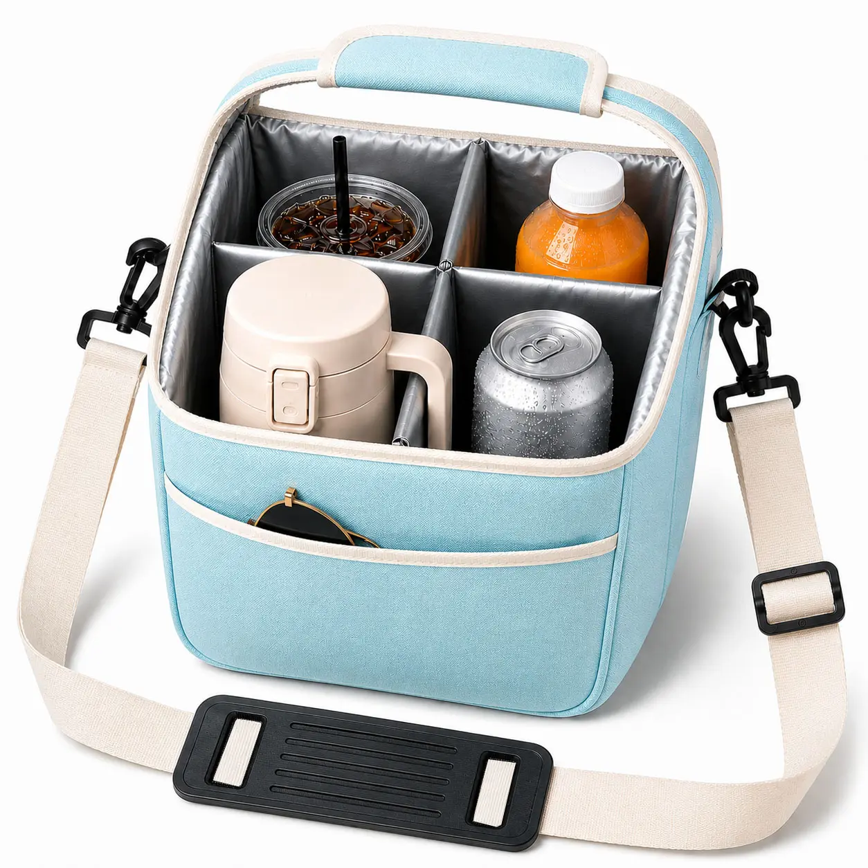 Women's Polyester 4-Cup Portable Drink Carrier Bag - Deep Divider Tote with Adjustable Strap, Leak-Resistant Beverage Caddy for Car Travel, Picnic Takeout