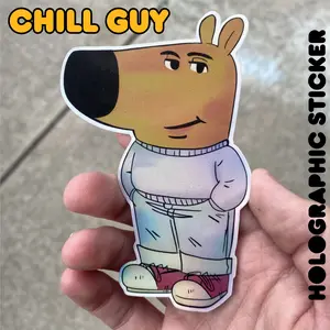 Chill Guy Meme Holographic Sticker - Viral Dog Character for Laptop, Water Bottle, Skateboard Decal Decor Gift Decorative Light