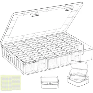 DILIBRA Large Bead Organizer Box, 66 Pcs Small Clear Storage Containers with Labels, Mini Bead Organizers and Storage Craft Case with Handle for Jewelry Bracelet Screws Seeds Diamonds Arts Small Parts