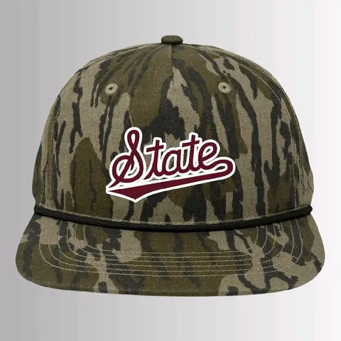 Mossy Oak Bottomland Camouflage Buzzard Roost Hat Co. Unisex Adjustable Snapback Hat - Everyday Snapback Cap, Adjustable Flat Bill, Custom Rope, Branded Logo, Magnetic Closure, Sporty Design, Detailed Craftsmanship, DTF Design, Men's Gift