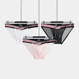 3-Pack Men's Sheer Summer Bikini Briefs Set- Ultra-Thin Silky Underwear with Holographic Waist & High-Cut Legs, Quick-Dry & Breathable for Gym/Beach/Night Run 2025 New Arrivals U Pouch Coquettish Transparent Mens Shorts Clothes Menswear Gamis Socks