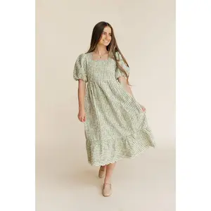 Grandview Dress-Green Gingham