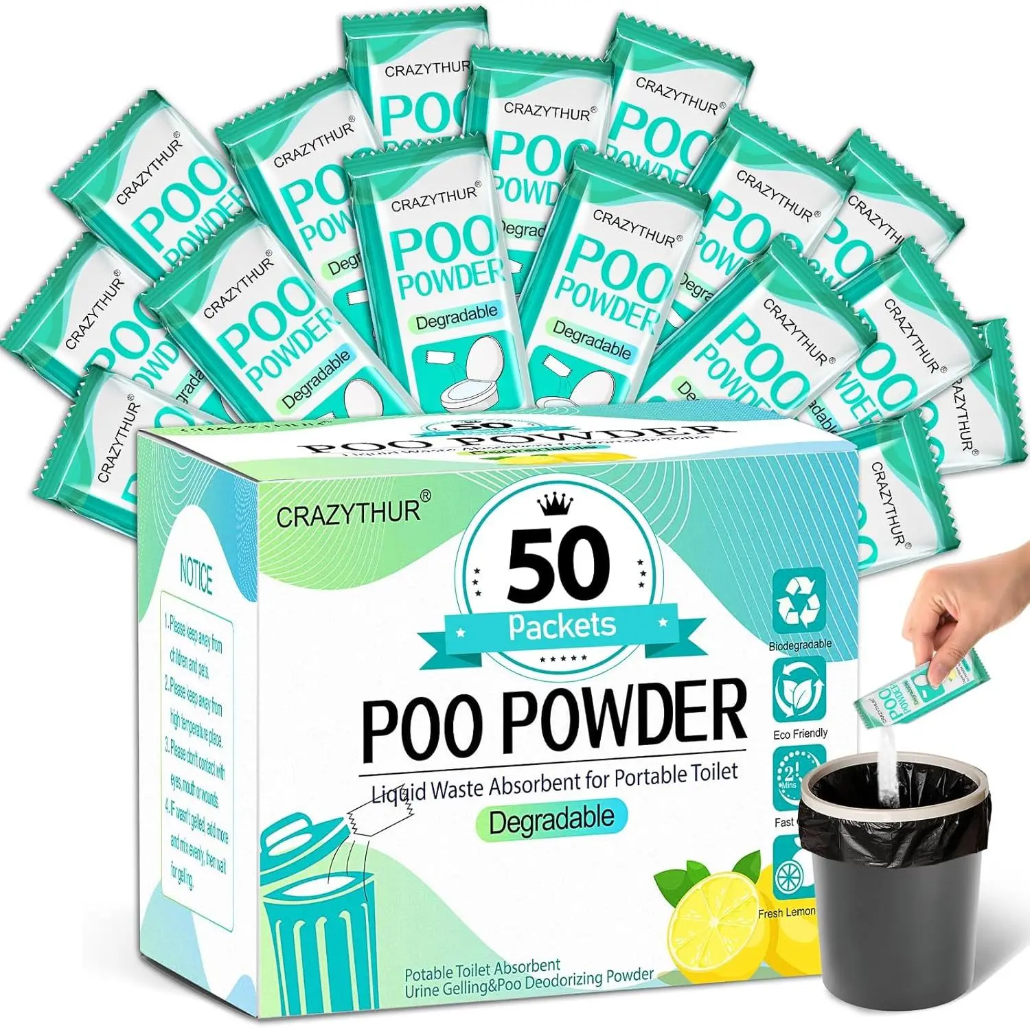 Portable Toilet Gel Poo Powder Pee Powder for Portable Camping Toilet, Suitable for Outdoor Camping and Hiking