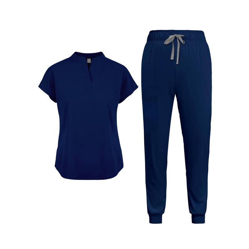 Scrubs Set for Women Nurse Uniform Jogger Suit Stretch Top & Pants with Multi Pocket for Nurse Esthetician Workwear Clothes Womenswear Fitted Minimalist Women's Workwear
