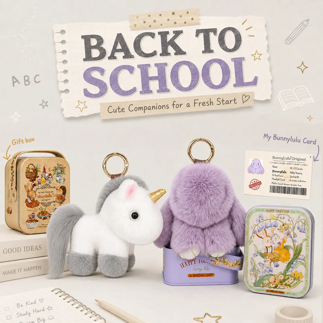 【Back to School Gift】 – Dreamy & RockyGray PomPom Keychain Set, Thoughtful Handmade Gift for Kids, Sweet Everyday Surprise, Cute Keychain Accessory, Keychain Kawaii
