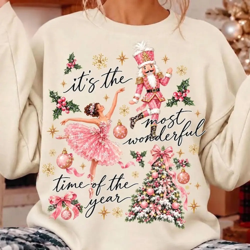 Preppy Nutcracker Christmas Sweatshirt, Retro Nutcracker Ballet Sweatshirt, Pink Christmas Girly Holiday Graphic, Vintage Xmas Sublimation