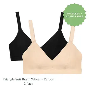 SUBSET Organic Cotton Triangle Soft Bra in Carbon & Wheat 2-Pack - Everyday Women's Wireless Comfort