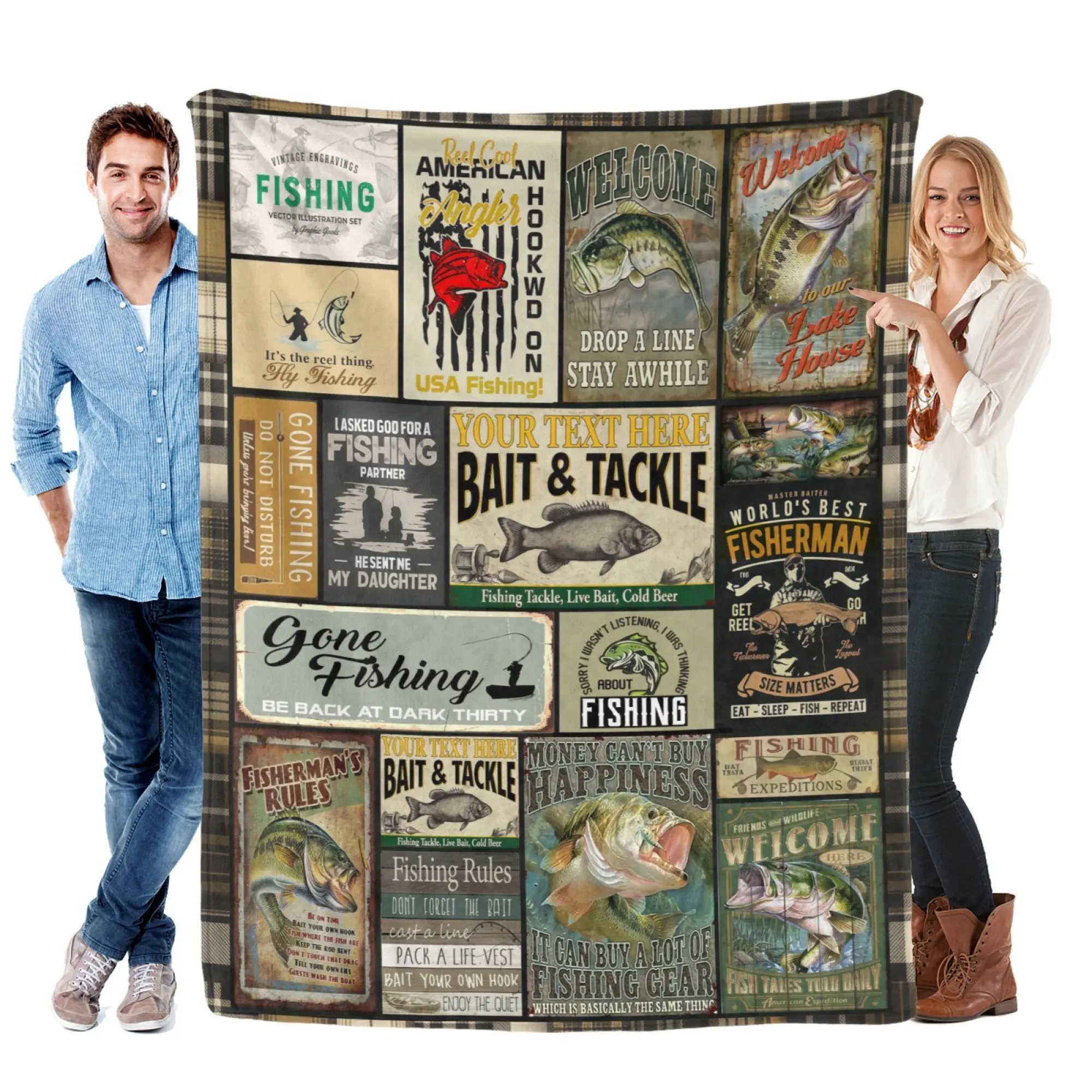 Fishing Themed Blanket, Soft Comfortable Warm Flannel Throw Blanket, Cool Bedroom Bedding Blankets for Home Office Travel Camping, Gift for Fishing Lovers, Cozy Chic Blanket