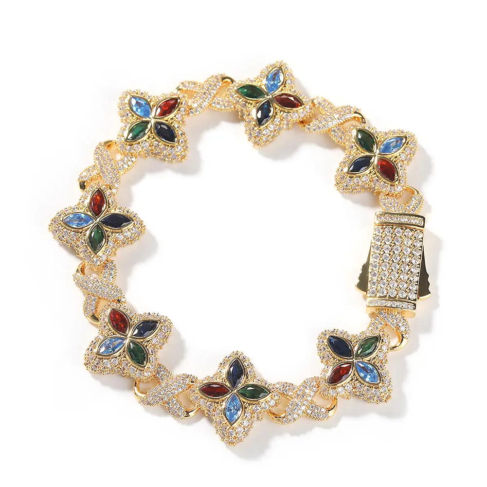 Loveden Chunky Unisex 5A Zircon Shine Colorful Infinity 4-Leaf Clover Bracelet, Trendy Charm Jewelry for Daily-Party Use, Ideal Mothers' Day Gift Accessory