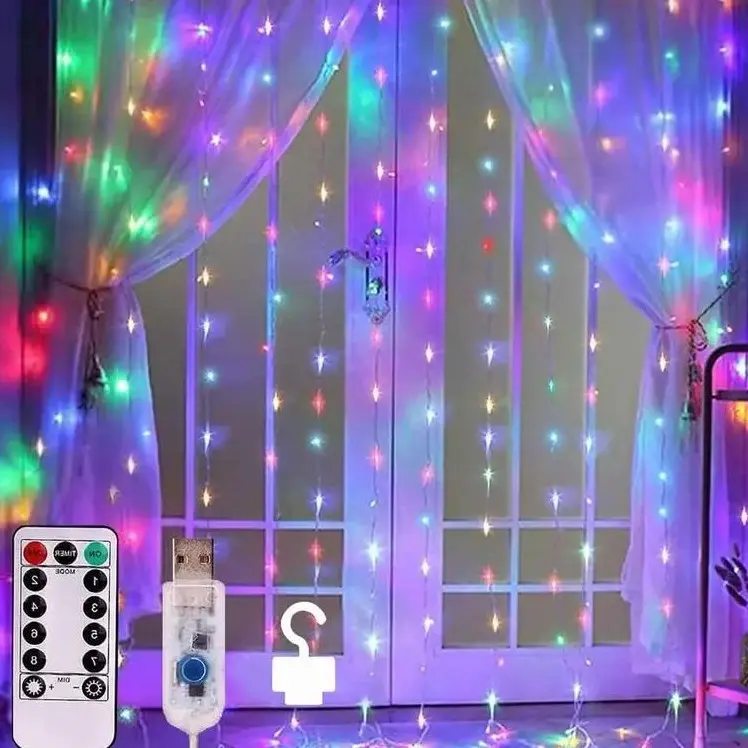 Color Changing USB Curtain String Lights, 300 LED 9.8x9.8Ft Dazzle Bright Remote & Smartphone-Controlled Lights, Ample Illumination Decor for Bedroom Window Party, Indoor Outdoor Home Festive Supplies