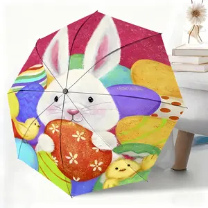 An Easter bunny and egg themed waterproof folding umbrella, suitable for both men and women, portable and ideal for travel and everyday use.