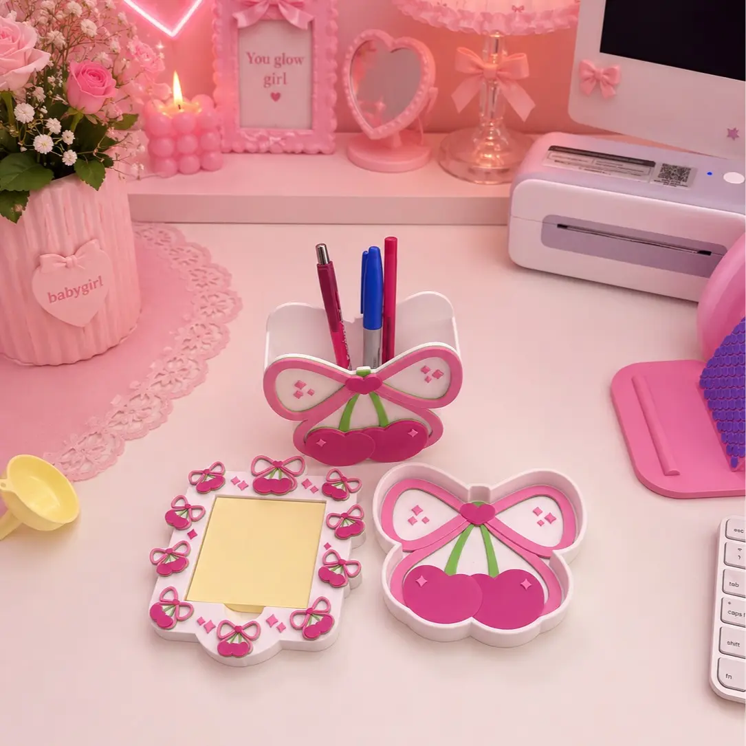 Cute Cherry Bow Desk Organizer | Pen Holder & Desktop Storage