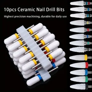 10pcs Ceramic Nail Drill Bits Set Milling Cutter For Electric Manicure Bit Flame Corn Files Pedicure Machine Polish Accessories