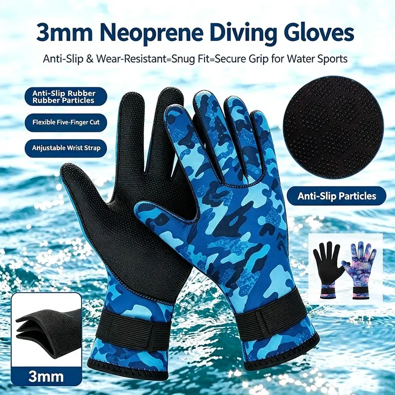 3mm Thermal Wetsuit Gloves Anti-Slip Neoprene Diving Surfing Gloves for Spearfishing Swimming Rafting Kayaking