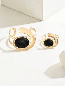 Lxalry Black & Gold Monochrome Jewelry Set, Handmade Electroplated Bracelet & Ring Duo, Stackable Luxury Gift for Everyday Edge & Evening Glamour