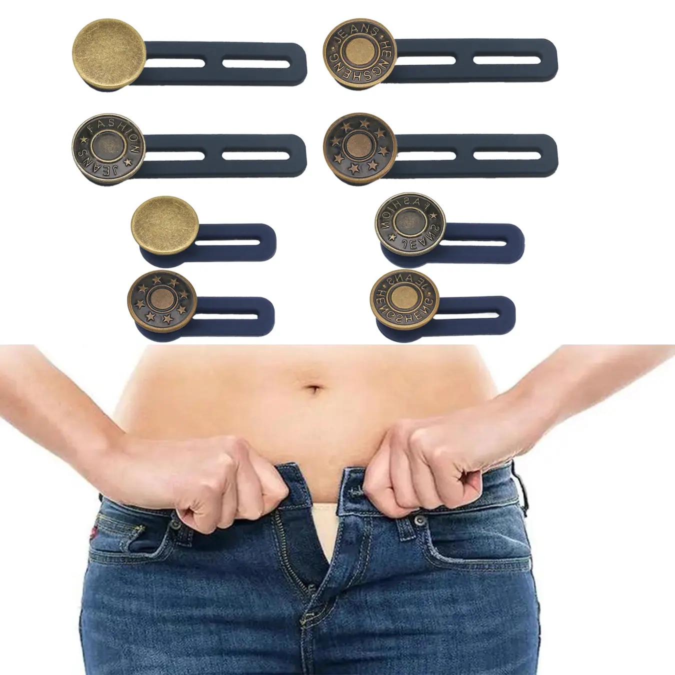 8-Piece Jeans Button Extenders Set, Adjustable Waistband Extension, No Sewing Required, Convenient, Unisex for Pants & Jeans, Durable Design