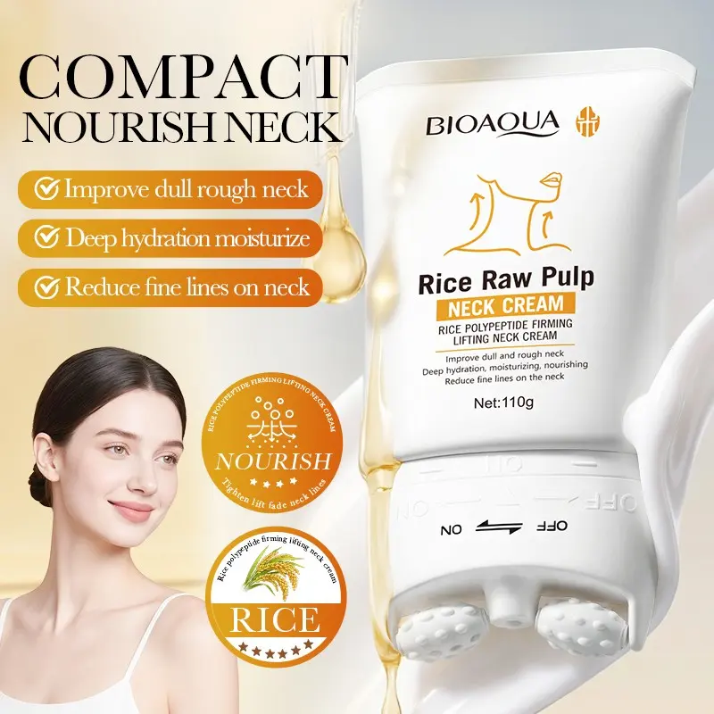Bioaqua Rice Peptide Neck Cream, Moisturizer, Reduces Wrinkles, Brightens Skin, Deep Hydration, Hydrating, Firming and Moisturizing, Rice Essence, Glow Enhancer