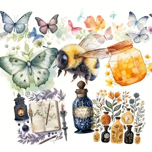 Watercolor Flower & Bee Pattern Sticker, 99pcs/set Seasonal Themed Sticker, Suitable for Adventure Book, Seasonal Farm Greeting Card, Scrapbooking, Junk Journal