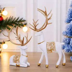 Charming 2pcs Resin Reindeer Figurines Set - Perfect for Christmas & Valentine's Day Decor - Nordic Style Deer Statues - Ideal for Home, Office, Living Room, Bedroom Fireplace, Window, Desk - Gift for Christmas Lovers  perfect holiday Ornaments  White