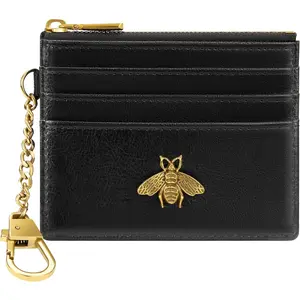 Card Holder Keychain Wallet for Women with ID Window RFID Coin Purse Bee Gifts Slim Minimalist Small Wallet