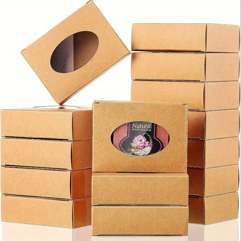 10pcs Soap Boxes for Kraft Paper Handmade Soap Paper Box with Window Gift Box Design Soap Packaging Boxes Oval Window Box for Bakery Candy Party Treats Creative Gift Packaging