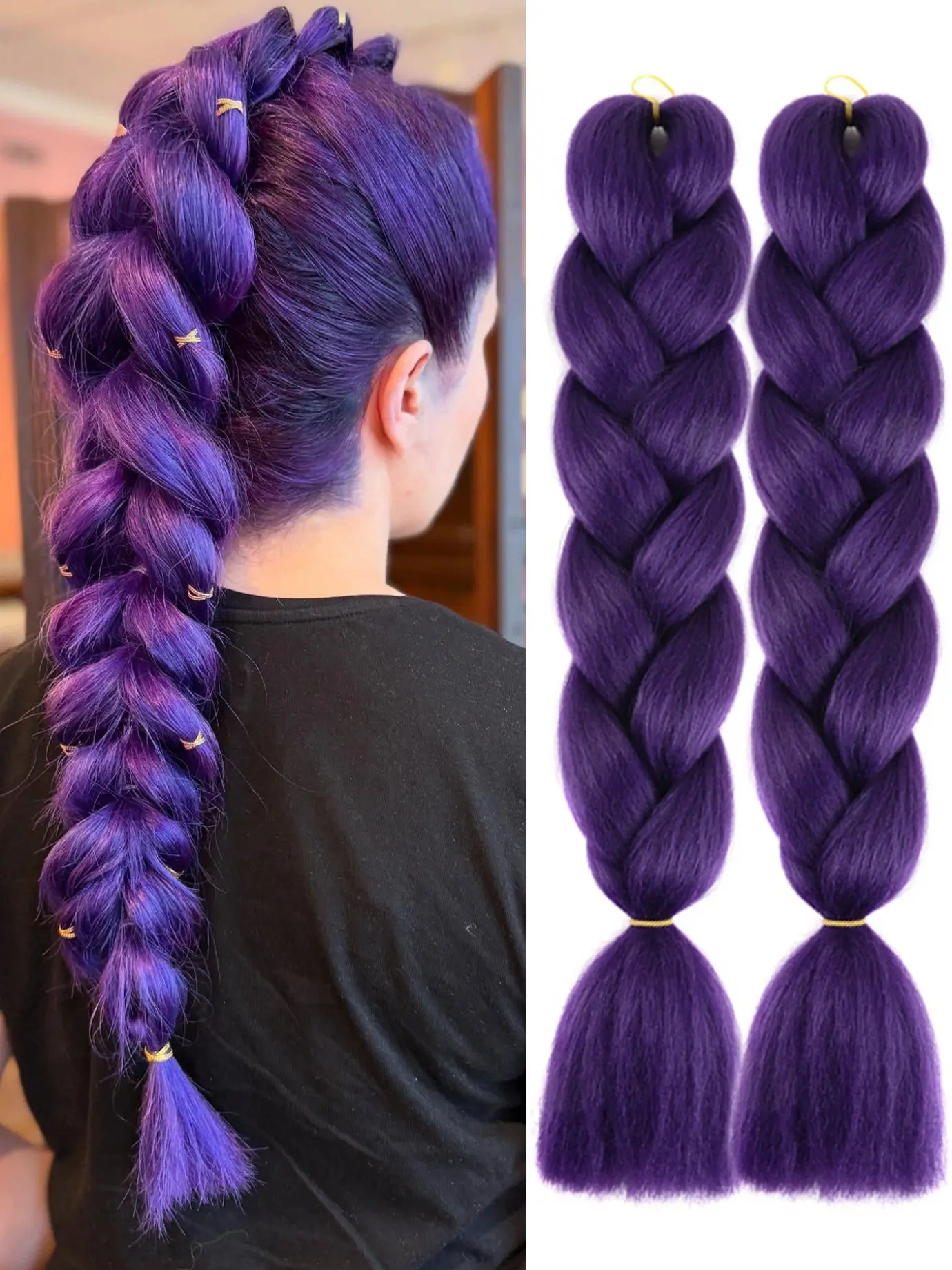 2 Pack Jumbo Purple Braiding Hair 24Inch purple-lake light purple Braiding Hair Synthetic Hair Extensions Rainbow High Temperature Synthetic Wedding Makeup Styling Synthetic Hair Piece Synthetic Braids Synthetic Hairpiece