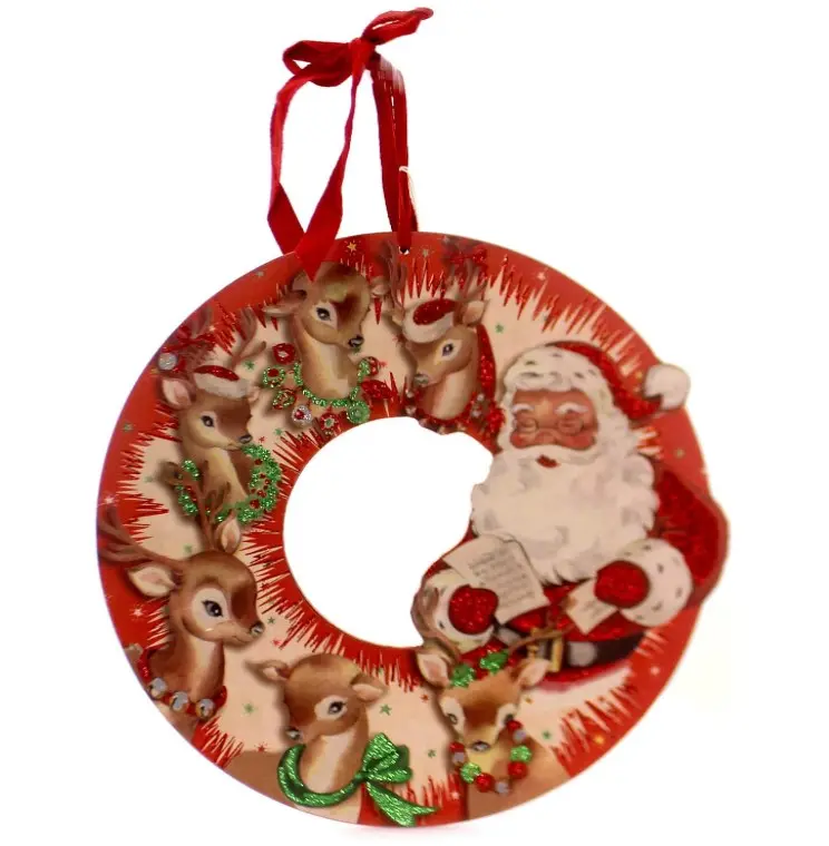 Vintage Wooden Wreath Vintage Santa and Reindeer