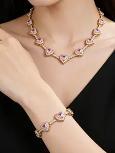 1 Pcs 2026 New Women's Luxury Pink Heart-Shaped Zircon Collarbone Chain Light Pink Peach Heart Zircon Necklace Bracelet Fashion Collarbone Chain Couple Jewelry