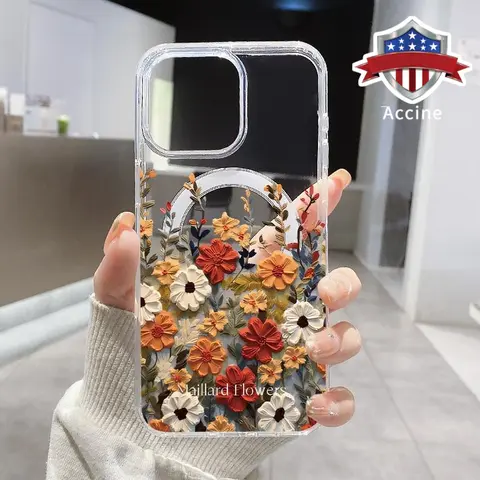 Vintage Flower Pattern Oil Painting Magnetic Silicone Cellphone Case - Durable Soft TPU, Anti-Drop, Shockproof, Non-Slip, Wireless Charging-Supporting Protection Accessory for iPhone 16 Pro,15,14 Pro Max,13,12,11,XR,XS Plus E, Transparent Acrylic Devices