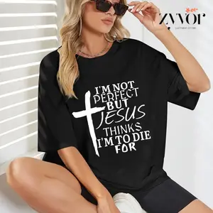 I'm Not Perfect But Jesus Thinks I'm to Tee Pure Cotton Casual Style Crew Neck Short Sleeve T-Shirt Tops Trendy for Unisex