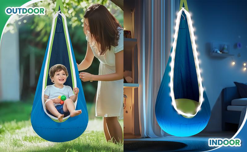 Christmas Gift for 3+Years Old Pod Swing with LED Lights & Inflatable Pillow Hanging Hammock Swing for Indoor & Outdoor Sensory Chair for Ages 8-13