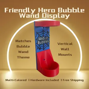 Friendly Hero Vertical Wall Mount Display for Theme Park Bubble Wands 3D Printed Multi-Color Holders Hardware Included Durable PLA Plastic Construction - Colorful