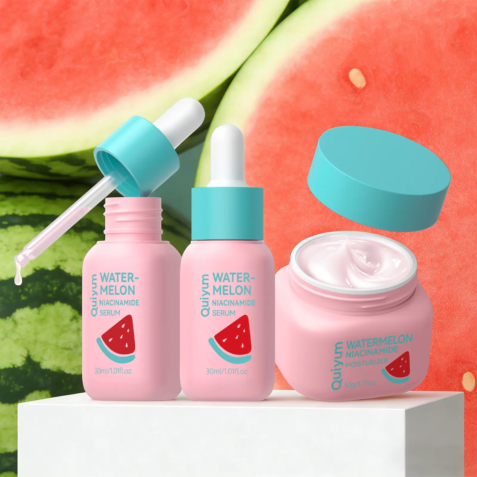 QUIYUM Watermelon Niacinamide Serum & Moisturizer Multi-Pack, Deep Hydrate, Oil Control, Brightening Skincare Kit, Moisturizing, Glow, Liquid, All Skin Types
