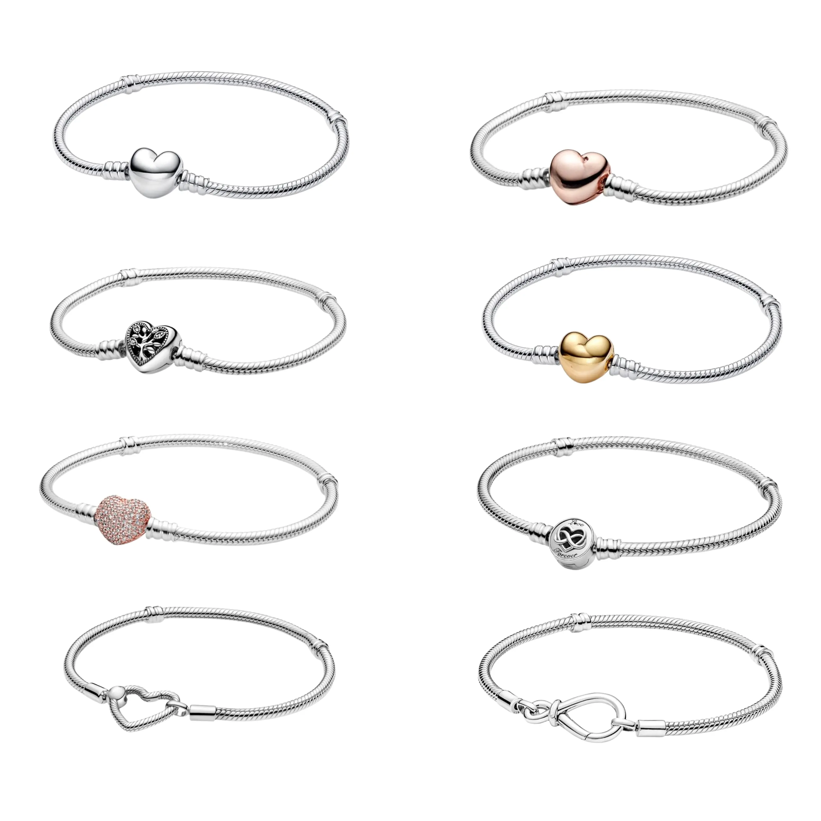 925 Sterling Silver Heart Charm Bracelet for Women – Elegant Snake Chain Bangle