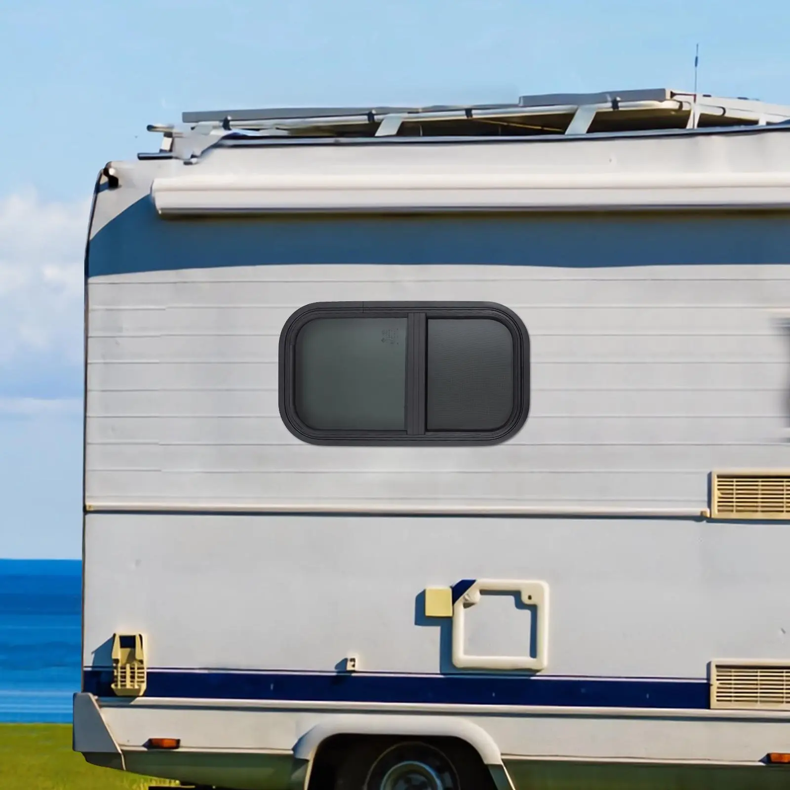 Vertical RV/Camper Modified Vehicle Pickup Direct Replacement Lower Window - 12" W x 22" H Tempered Glass, Built-in Shade, Screen, Aluminum Alloy Window Ventilation Lock, 59.2*34*4.4cm, Screw-Included for Trailers