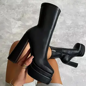 Blair- Ultra High Heel Boots Waterproof Platform Slip-On Women's Mid-Calf Zipper Backless Boots