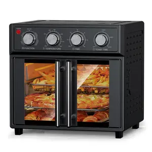 PlumChef 26QT Large capacity French Double-Door Air Fryer Convection Toaster Oven, 1700W, 7 Preset Menus, 7-in-1 Multi-Function for Bake, Roast, Grill, Toast, Dehydrate& Defrost, Stainless Steel,Black