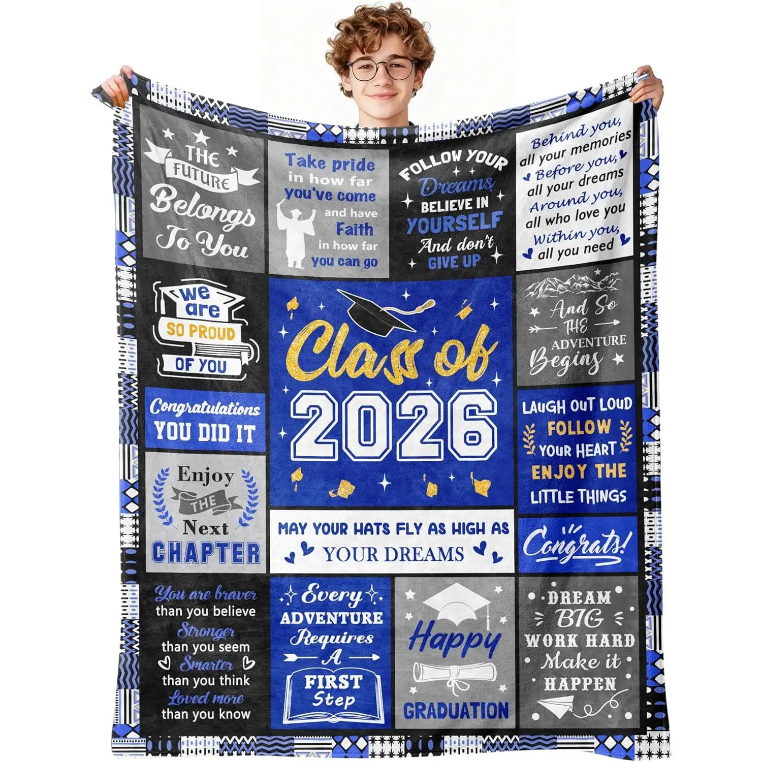 2026 Graduation Gift for Him, Class of 2026 Blanket 60"X50", High School College Masters Degree Phd Graduation Gift for Him Boys Men Son Boyfriend, Congratulations Graduates Party Decorations, Graduation Gifts For Boys, Graduation-Themed Blankets