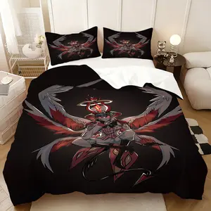 Hazbin Hotel Lucifer x OC inspired bedding three-piece set, personalized printed pattern, printed quilt three-piece set, bedding set, birthday gift for friends, New Year's holiday decoration, 1 quilt cover + 2 pillowcases (excluding core)