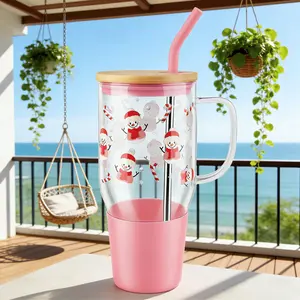 Women's Stylish 40oz Round Large Tumbler Glasses with Handle, Lid & Straw - 1000-2000ml Reusable Beverage Cup, Premium Portable Kitchenware Drinkware for 2026 Mother's Day, Summer