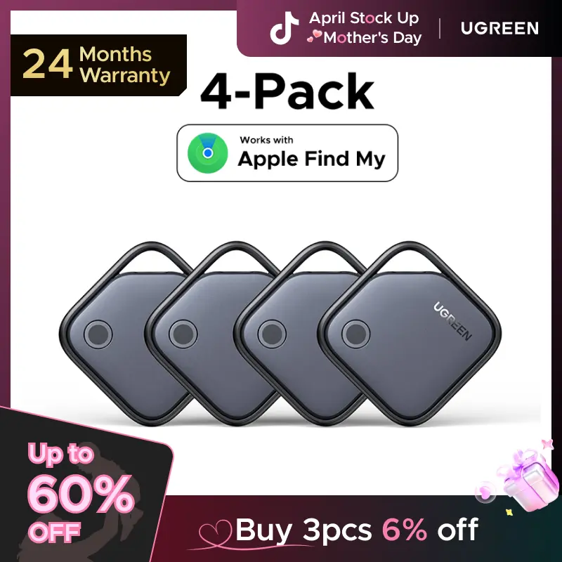 UGREEN Finder Tag Compatible with Apple Offcial Chip ( iOS Only） , Anti-lost for Car Key Wallet Luggage Passport with Alarm& Left-Behind Remind Slim Bluetooth Tracker,Gps Signal Protector Smart Tracking,tiktokshopstockup,mothersdaygift