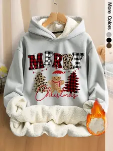 Women's Casual Loose Fit Hooded Sweatshirt, Christmas Gingerbread Man Print, Fleece Lined, Fall & Winter, Perfect for Daily Wear