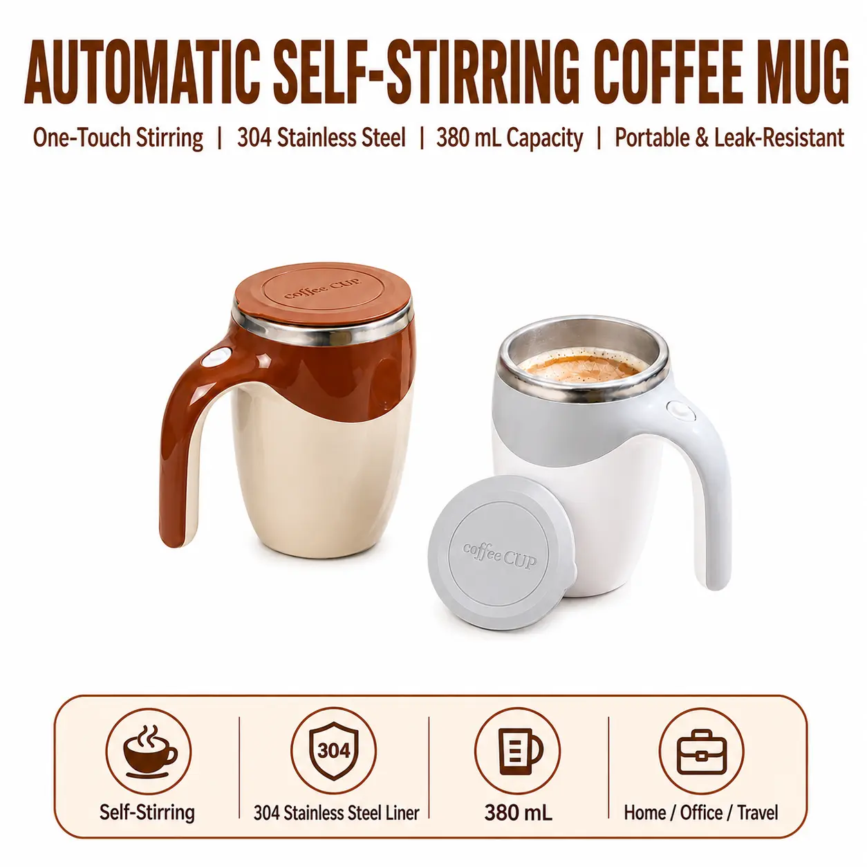 Stainless Steel Automatic Stirring Mug with Lid, Portable Rotating Electric Mixing Cup with Efficient Motor for Coffee (Party Gift, Home Supply)