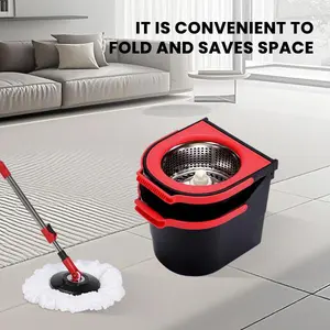 AHF NEW MODEL Microfiber Spin Mop R-2/R-2S Quick Dry & Clean 360° Rotation Floor Bucket Cleaning System Hands-Free Red Standard Model Convenient Foldable Design Saves Space Efficient Microfiber Head for Thorough Dirt Removal