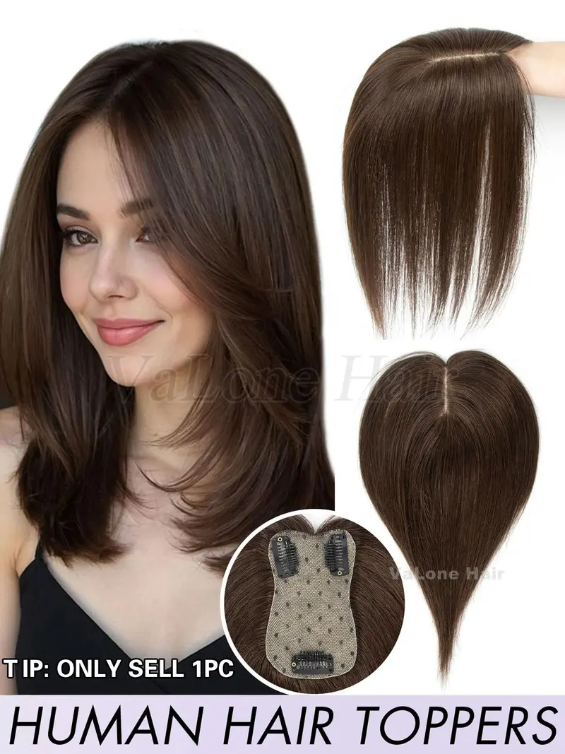 7x11cm Human Hair Topper, Hair Replacement, Dark Brown/white  display picture 1