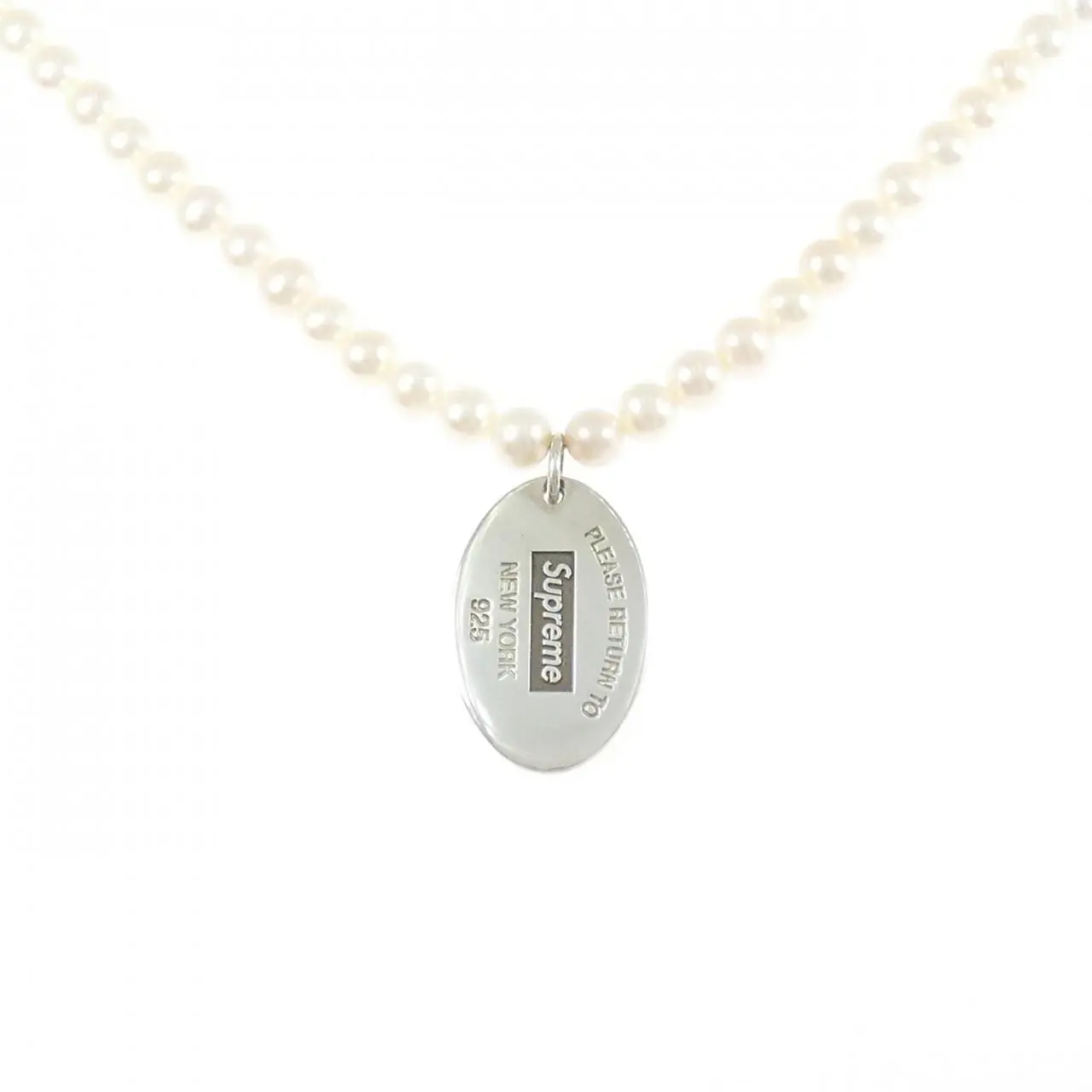 Pre-owned Tiffany & Co. Sterling Silver 925 (Ag925) Small Leather Goods Tiffany Oval Tag 925 Silver Pearl Necklace