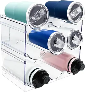 3 Pack Water Bottle Organizer, Stackable Kitchen  Organization and Storage Rack, Plastic Cup Storage Organizer for Kitchen Cabinet Cupboard Organizer and Storage Cup Rack for Counter