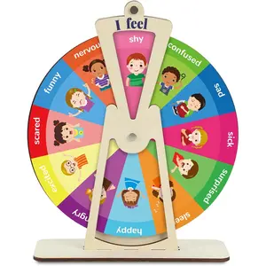 Wooden Feelings Wheel Emotion Wheel with Stand 9.5Inch  Office Desk Decor Expression Emotions Chart Mental  Gifts   Have Feelings Poster Sign Emotional Psychology Tool Decor